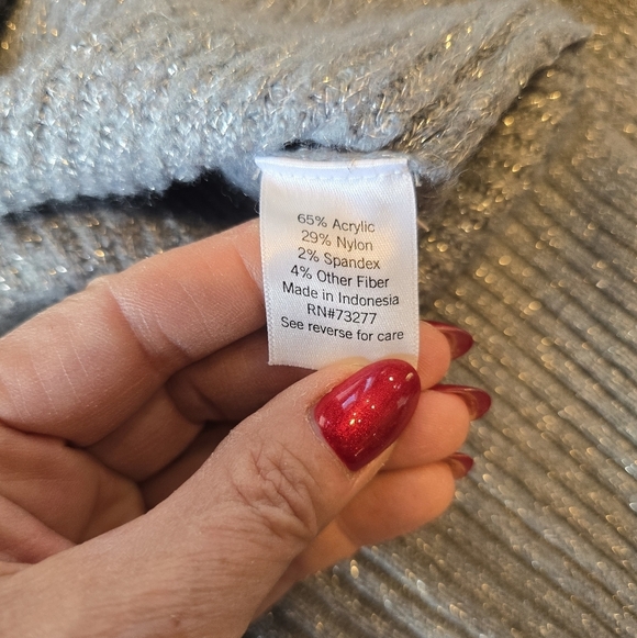 Nine West Light Blue Metallic Long Sleeve Tunic Sweater M - Picture 7 of 8